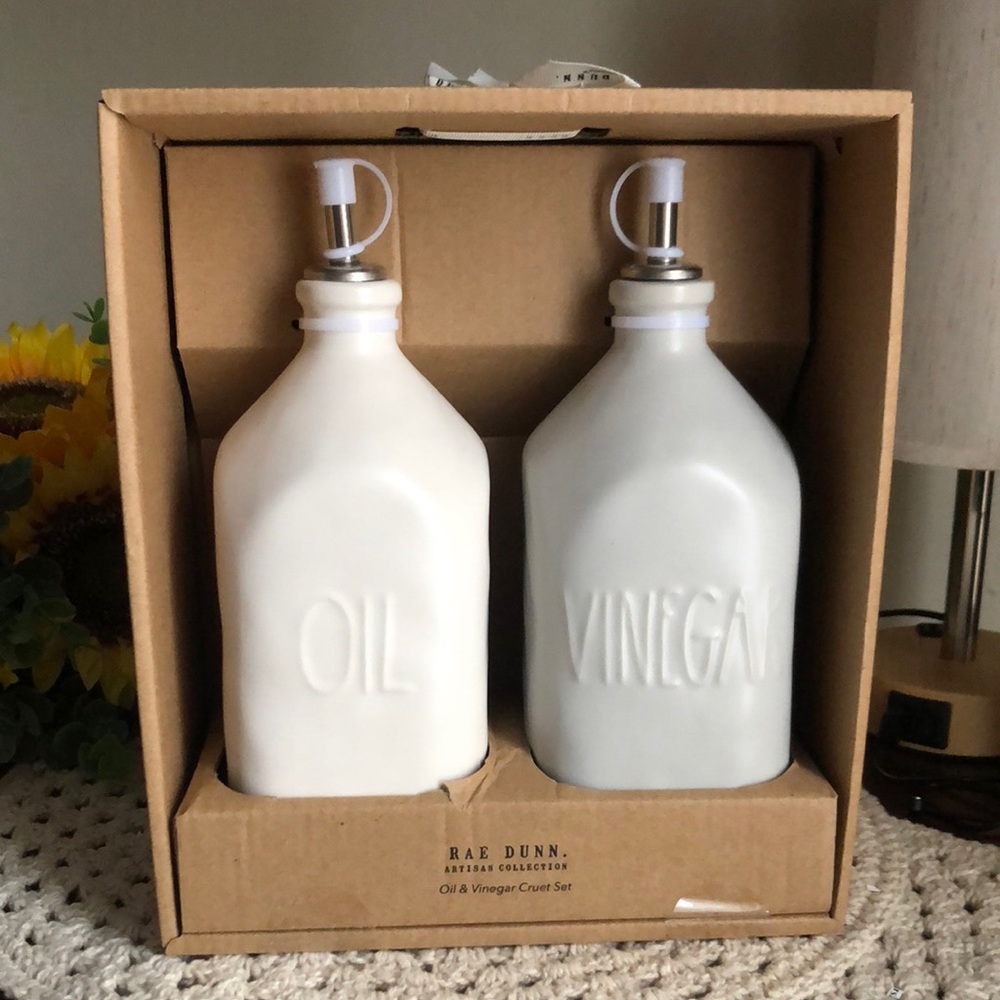 Rae Dunn White and Gray Oil & Vinegar Cruet Set